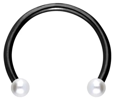 Produktbild von Ohrpiercing, Nasenpiercing, Septum Piercing Titan Hufeisenring SYNTHETISCHE PERLEN Farbe: Schwarz + Perlengröße: 5mm Innendurchmesser: 16mm + Stabstärke: 1,6mm