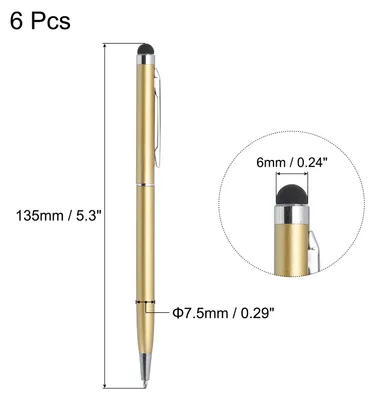 Produktbild von 6Stk Metall Stylus Stift Kugelschreiber 2 in 1 Universal Einziehbar Tinte Stift mit Stylus Spitzen fš¹r Alle Kapazitiven Touchscreen Ger?te Gold