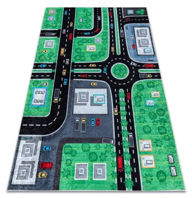 Image de Tapis lavable JUNIOR 52052.802 Ville, rues pour les enfants antidérapant - noir vert 200x290 cm