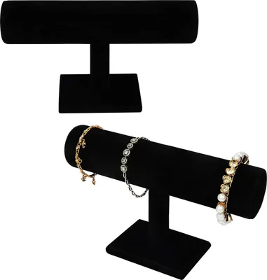 Produktbild von Belle Vous T Bar Schmuckständer Schwarz, Samt Armbandhalter T Ständer (2 Stk) – Organizer Schmuck Schmuckhalter Schwarz für Schmuck, Uhren, Ketten,