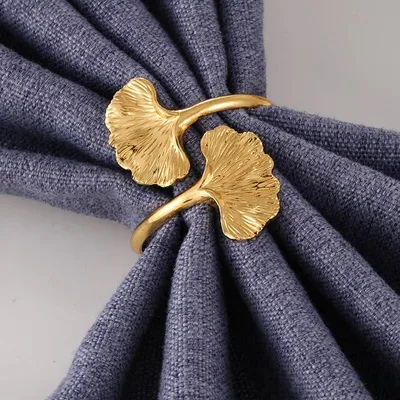 Produktbild von Blatt Serviettenringe Set - Gold - 8 Stück - für Esstisch