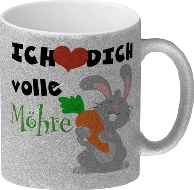 Produktbild von Ich liebe dich volle Möhre Glitzer-Kaffeebecher