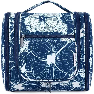 Produktbild von Kulturbeutel zum Aufhängen, Kulturtasche mit Haken, Waschtasche Kosmetiktasche, Blau Lotos Groß