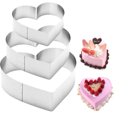 Zdjęcie produktu dla Zestaw 3 form do pieczenia serc, o średnicach 10/15/20 cm, wykonane ze stali nierdzewnej, idealne do pieczenia tortów i ciast