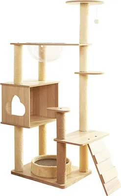 Produktbild von Katzenbaum | Kratzbaum | mit Höhle | aus Holz | 8 Ebenen | Aussichtsplattform | Natur | 130 cm Hoch