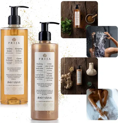 Produktbild von PRIJA Kosmetikset: Haarshampoo mit Rucola + Badelotion mit Goldpartikeln 2x380ml