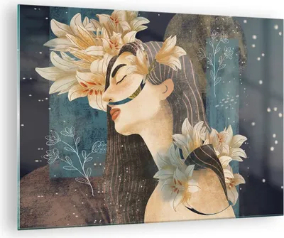 Produktbild von Bilder auf glas - Einteilig - Surreal Frau Blumen - 70x50cm - Glasbilder - Wandbilder - Bilder - zum Aufhängen bereit - Wanddekoration aus Glas - Glas Bilder - Wandbild auf Glas - GAA70x50-4743