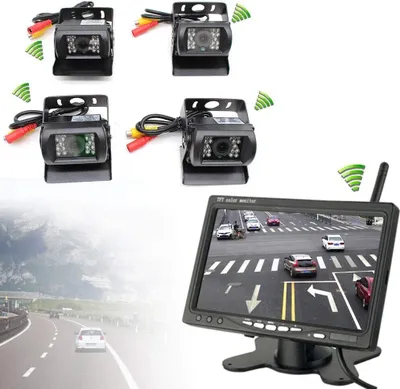 Produktbild von 4X Funk Kabellos Auto Rückfahrkamera 18LED Wasserdicht Kamera + 7" LCD Monitor Rückansicht für Auto Bus LKW mit Fernbedienung