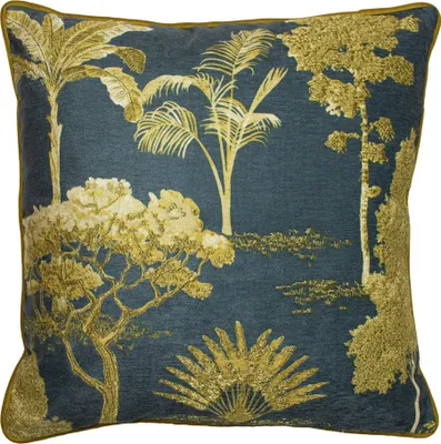 Image de Paoletti - Housse de coussin "Arboretum" RV2206 (50 cm x 50 cm) (Bleu/Doré)