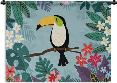 Produktbild von MuchoWow® Wandteppich Wandbehang Tukan - Pflanzen - Kinder - Tiere - Kinder 150x112.50 cm Tapisserie Dekoration Wandtuch - Wanddecke - Wandteppiche
