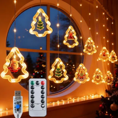 Weihnachtslichterkette, Tannenbaumform, 100 LEDs, USB, warmweiß, Timer