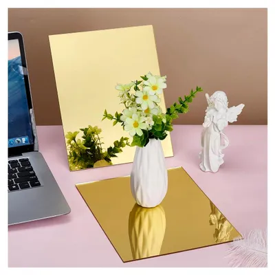 Produktbild von 2 Stück Goldfarbene Acrylspiegelplatten 25x20cm mit 3mm Dicke für DIY und Dekoration