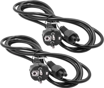 Produktbild von vhbw 2x Netzkabel Schutzkontaktstecker kompatibel mit Vorwerk Kobold VR300, VR100, VR200 - C5 Micky Mouse Kleeblatt Buchse, 2 m