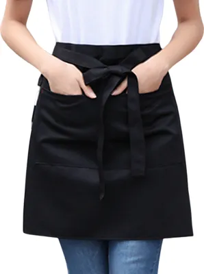 Produktbild von Unisex wasserdichte Halbschürze mit 2 Taschen Kellnerin Koch Taillenschürze Resistant Restaurant Cafe Schnür-Kurzschürze