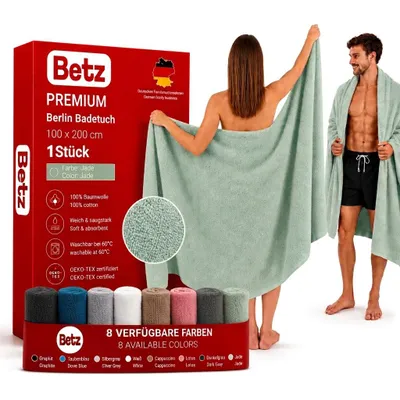 Produktbild von Betz Badetuch Berlin XXL 100x200 cm – Saunatuch & Strandtuch aus 100% Baumwolle, 360 g/m² – saugstark & weich – großes Handtuch mit Aufhänger - Jade