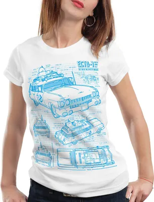Produktbild von style3 ECTO-1 Blaupause Damen T-Shirt geisterjäger, Farbe:Weiß, Größe:L