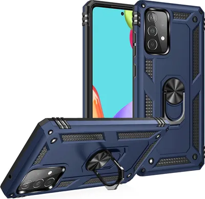 Obrázek produktu pro Pouzdro pro Galaxy A52 5G dvouvrstvé robustní, vojenská ochrana pouzdro s držákem prstenu a stojánkem modré
