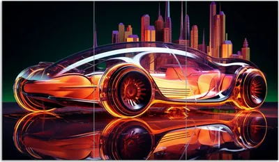Produktbild von Wallario Herdabdeckplatte aus Glas, Größe 90 x 52 cm 3-teilig, Motiv Neon-Speedster