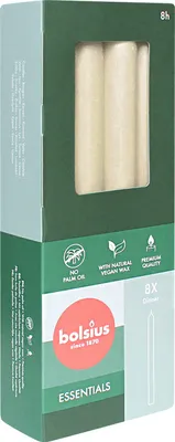 Image de Bougies à tige, Perle douce, BOLSIUS Essentials, 20/230 mm, durée de combustion env. 8h, 8 pièces par emballage, bougies torpille, bougies de dîner