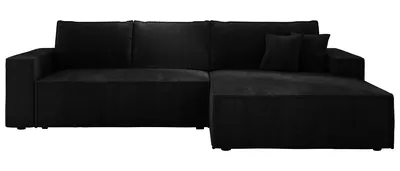 Produktbild von Ecksofa Cord mit Schlaffunktion und Bettkasten COBRA MINI, Sofa L Form 180x290 cm, Wohnlandschaft mit Bettfunktion, Eckcouch Schwarz Rechts - PS135
