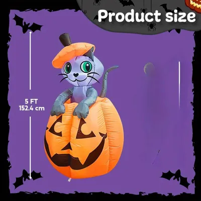Immagine prodotto di Gatto di Halloween - Decorazione gonfiabile per il giardino - 152 cm - Illuminazione LED integrata - Adatta per l'esterno