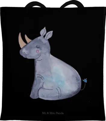 Produktbild von Mr. & Mrs. Panda Jutebeutel Einhorn Nashorn - Schwarz - Geschenk, Unicorn, Einkaufstasche, Zoo, Witzig, Tote Bag, Tasche, Nashörner, Laptoptasche, Regenbogen, Lustig