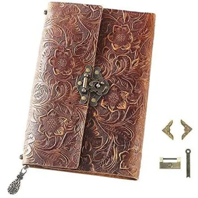 Produktbild von Handgefertigtes Notizbuch aus Leder, gebunden in Leder, für Damen und Herren, mit leeren Seiten, Reisetagebuch mit Schloss