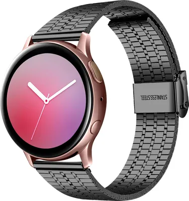 Produktbild von Strap-it Edelstahlarmband - Kompatibel mit Samsung Galaxy Watch Active / Active 2 Armband Ersatzarmband Edelstahl - Verstellbarer Verschluss - für Smartwatch 20mm Armband Schwarz