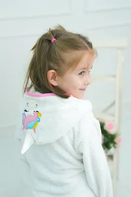 Produktbild von Teksmoda Kinderbademantel mit Kapuze Einhorn-Design Weiß 134-140
