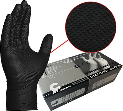 Produktbild von Schwarze diamanttexturierte XL Nitrilhandschuhe von SILBET - 100 Stück