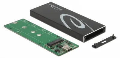 Produktbild von DeLOCK Externes Gehäuse für M.2 SATA SSD mit USB Type-C Buchse, SSD-Gehäuse, M.2, Serial ATA III, 6 Gbit/s, USB Anschluss, Schwarz