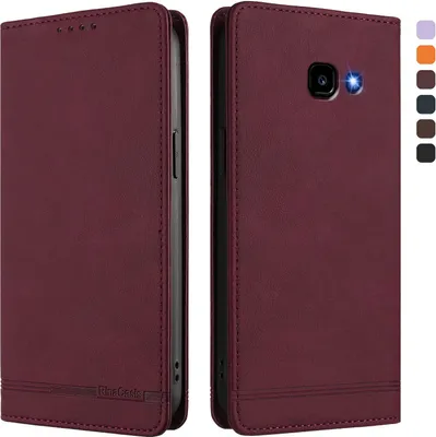 Produktbild von Hülle für Samsung Galaxy A5 2017, Retro Kunstleder Ständer Klapphülle mit Kartenfächer und Magnetische Rot