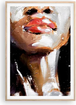 Produktbild von Gerahmtes Poster - Rahmen in heller Eiche - Öl Mund Frau - 70x100 cm - Wand Bild - Wanddeko - Wandbilder - Kunstposter - Wandposter - Bilderrahmen - Bilder - Kunstdruck - P2NPA70x100-4724