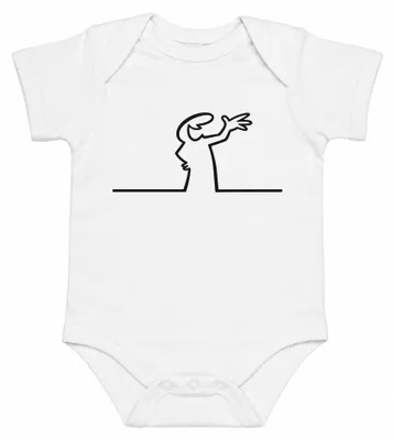 Immagine prodotto di La Linea Balum, serie animata "Strichmännchen", cultura italiana, Osvaldo Cavandoli. Body per neonato, colore bianco, taglia 3/6 mesi