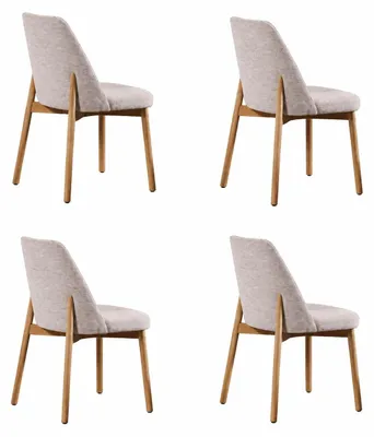 Immagine prodotto di Set di 4 moderne sedie da pranzo, con rivestimento in tessuto chiaro e gambe in legno