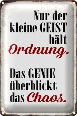 Produktbild von Blechschild Spruch 20x30cm Geist hält Ordnung Genie Chaos