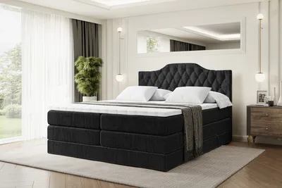 Produktbild von ALTDECOR Boxspringbett mit 2 Matratzen und Topper - 180x200 cm - VILA-1 KING - Schwarz Samt - Polsterbett mit, H3- und H4- Matratzen, Bettkasten und Lattenrost, Bett mit Stauraum