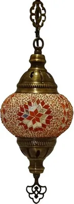 Produktbild von Oosterse Hanglamp aus Glasmozaik, Ø 13 cm, orange/gelb, handgemacht, 40 Watt, orientalisches Design, 78 cm Länge