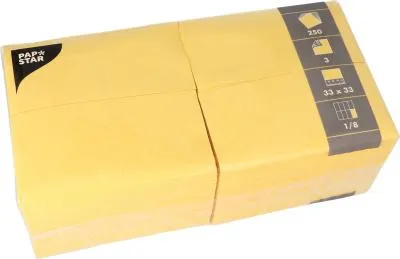 Produktbild von Servietten, 3-lagig 1/8-Falz 33 cm x 33 cm gelb