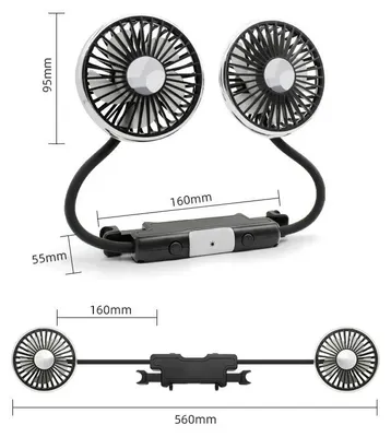Zdjęcie produktu dla Wentylator USB z podwójną głowicą - obrót o 360° - 3 prędkości - cichy - 5 V - 10 W - czarny