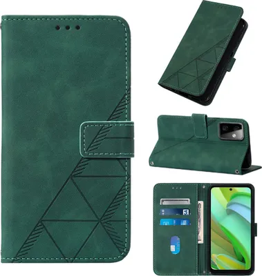 Produktbild von Hülle für Motorola Moto G Power 5G 2023 Prägung Flip Leder Kartenfächer Schutzhülle mit Ständer Grün