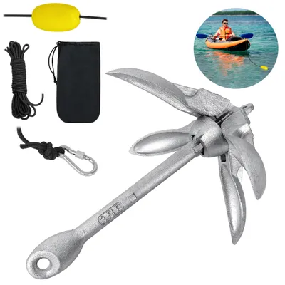 Image de XMTECH 1,5KG Ancre pliante Ancre pliante Dragons pliants acier galvanisé avec 10m de corde Ancre de bateau Pour SUP Paddle Board Kayak Canoe Motorboat Present