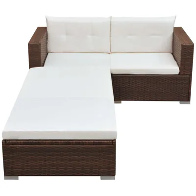 Image de vidaXL Ensemble de salon de jardin 3 pièces avec coussins Poly-Rattan Brun