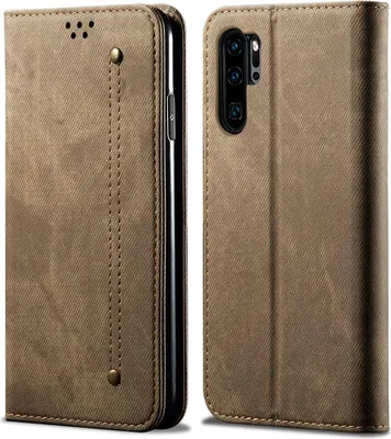 Produktbild von Huawei P30 Pro Hülle, LaimTop Denim Leder Brieftasche Magnetverschluss Flip Bookstyle Schutzhülle mit Standfunktion für Huawei P30 Pro Braun