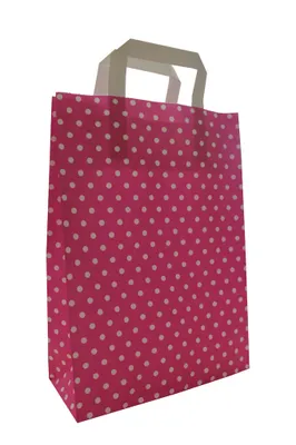 Produktbild von Papiertragetaschen "PUNKTE", 80 g/qm, 18 + 8 x 22 cm, pink mit weißen Punkten  10 Stück