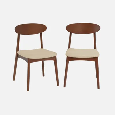 Immagine prodotto di Set 2 sedie vintage in legno di hevea noce e tessuto, Beige