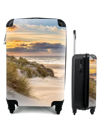 Produktbild von MuchoWow® Koffer Handgepäck Trolley Rollkoffer Kleine Reisekoffer mit 4 Rollen - Strand - Düne - Gras - Sonnenuntergang - Meer - Cabin Size < 55x40x23 cm & 55x40x20 cm - Fotokoffer - Kabinenkoffer - Boardgepäck - Reise-Box - Reisekoffer - Reisegepäck - Koffer mit Bild - Trolley für Kinder