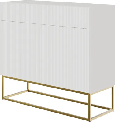 Produktbild von Selsey VELDIO - Sideboard 2-türig mit 2 Schubladen, Weiß mit goldenem Metallgestell, 100 cm breit