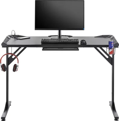 Produktbild von Gaming Schreibtisch - Schwarz - Schwarz Carbon Nachbildung - 119 x 60 cm - Metall - mit LED-Beleuchtung