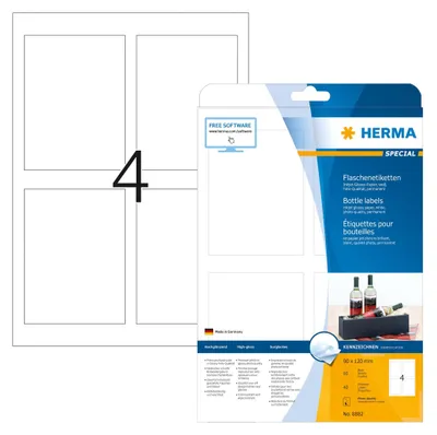 Image de HERMA Special - Brillantes - adhésives - blanches - 90 x 120 mm 40 étiquette(s) (10 feuilles x 4) Étiquettes de bouteilles